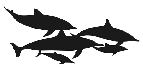 dolphin flock silhouette, vector illustration, isolated object © kozerog2015