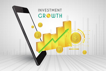 Mobile phone 3D and graph Gold Price Charts
