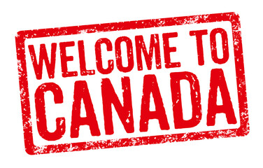 Red stamp on a white background - Welcome to Canada