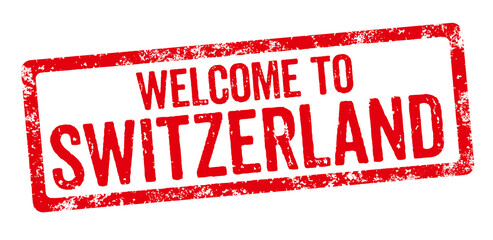 Red stamp on a white background - Welcome to Switzerland