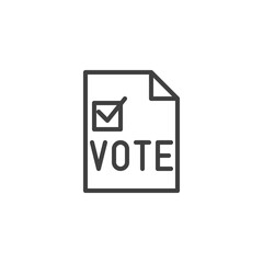 Election vote line icon. linear style sign for mobile concept and web design. Vote document with check mark outline vector icon. Symbol, logo illustration. Vector graphics