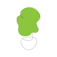 Green plant in pot line drawing. Vector illustration