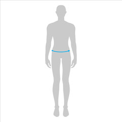 Men to do lower waist measurement fashion Illustration for size chart. 7.5 head size boy for site or online shop. Human body infographic template for clothes. 