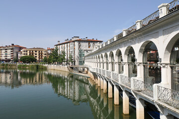 Fototapeta premium View of the centre of Tolosa and the Oria River, Basque Country, Spain