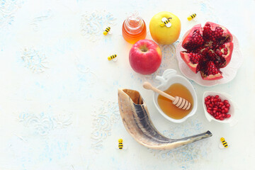 religion image of Rosh hashanah (jewish New Year holiday) concept. Traditional symbols