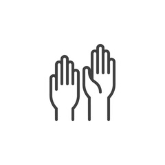 Fototapeta na wymiar Human Hands Raising Up line icon. linear style sign for mobile concept and web design. Voting hands outline vector icon. Symbol, logo illustration. Vector graphics