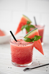 red watermelon and fresh basil smoothie