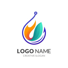 fish and hook logo design, modern 3d logo style in gradient vibrant colors