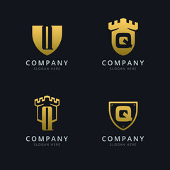 Initial Letter Q and shield with golden style