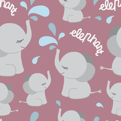 Seamless pattern on the theme of World elephant day on August 12. Decorated with a hand-drawn elephant spraying.