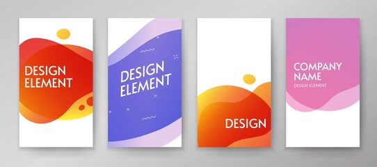 Abstract elements design liquid fluid shapes for brochure leaflet cards template background, modern flyers vertical banners, booklet cover pages vector violet orange red pink color trendy