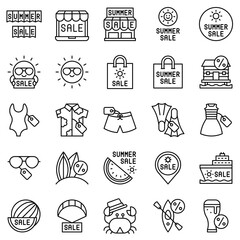 Naklejka premium Summer sale element icon set 2, line style