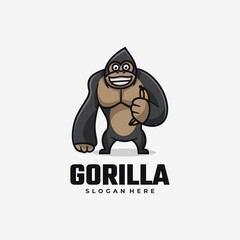 Vector Logo Illustration Gorilla Simple Mascot Style.