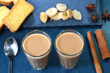 Indian ginger tea in glass cups