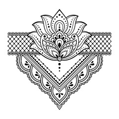Naklejka premium Lotus mehndi flower pattern for Henna drawing and tattoo. Decoration in oriental, Indian style. Doodle ornament. Outline hand draw vector illustration.