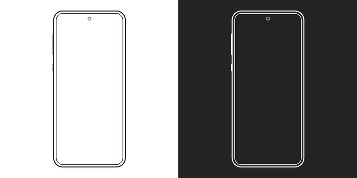 Smartphone Outline Icon. Mobile Or Cell Phone Screen Frame Design. Modern Smart Device Line Silhouette. Vector Illustration.