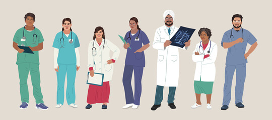 Obraz premium Indian Medics. Medical Characters. Doctors and nurses round portraits, team of doctors concept, medical office or laboratory. Modern flat vector concept digital people vector illustration