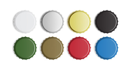 multicolored bottle caps isolated on white background mock up vector