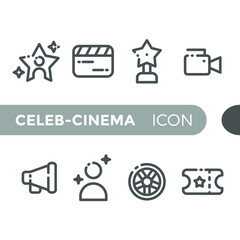 black monoline color icon symbol compilation of celebrity cinema vector