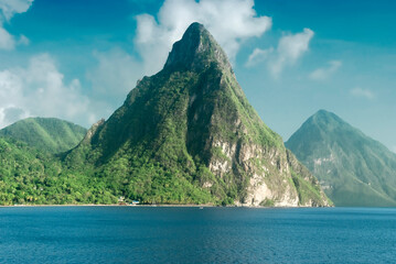 View of the famous Piton mountains in St Lucia