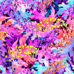 seamless watercolor pattern of autumn leaves.  maple and oak leaf. stylish pattern. Abstract paint splash. Vintage Paper Background. autumn leaf. Algae, corals. Grapevine and leaves. Berry on a branch