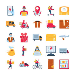 set of icons delivery and transportation goods