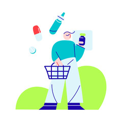 Young man choosing and ordering drugs and hygiene products online