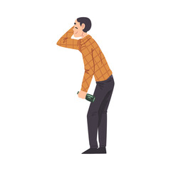 Cheerful Drunk Man with Alcohol Drink Bottle in his Hands, Drunkenness, Bad Habit Concept Cartoon Style Vector Illustration