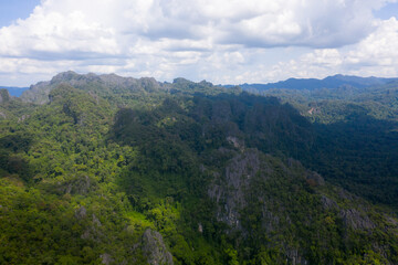 Arial view of rock mountain in with cloudy sky