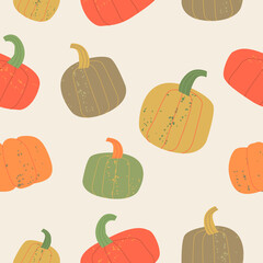 Seamless pattern. Colorful ripe pumpkins. Vector illustration.