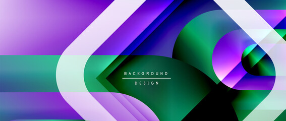 Vector geometric abstract background with lines and modern forms. Fluid gradient with abstract round shapes and shadow and light effects