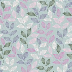 Tea leaves seamless pattern design. Herbal sketchy background