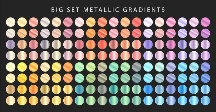 Big set of metallic gradients. Different colored metal set. Vector