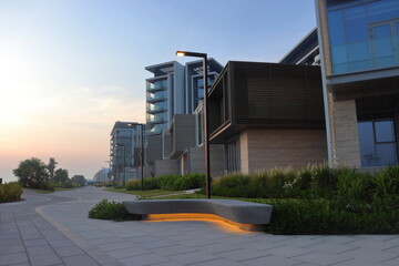 Townhouses in dubai on sea. Travelling in summer on holiday.