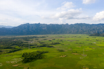 Arial view of rock mountain in with cloudy sky