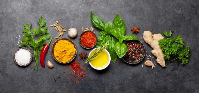 Various spices, herbs and condiments