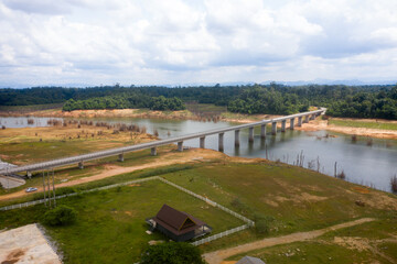 Naklejka premium arial view of bridge construction across namtheun river in Khammuan province, Lao pdr. 