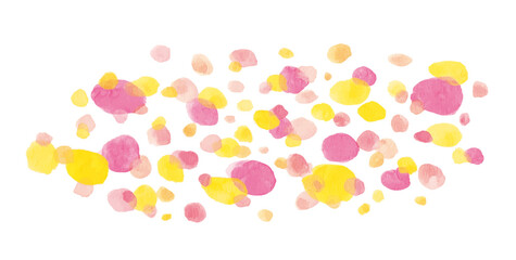 赤と黄色とピンクの水彩水玉あしらい