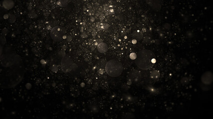 Colorful shiny golden particles. Abstract holiday background. Fantastic light effect. Digital fractal art. 3d rendering.
