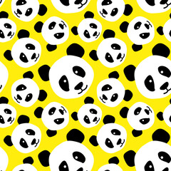 fancy animal head panda seamless pattern isolated in yellow background © harryaishi