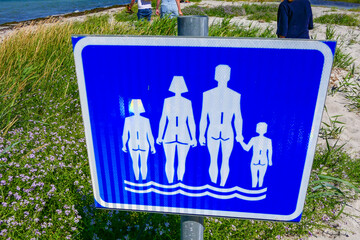 Falsterbo, Sweden  A sign indicating a nudist beach.