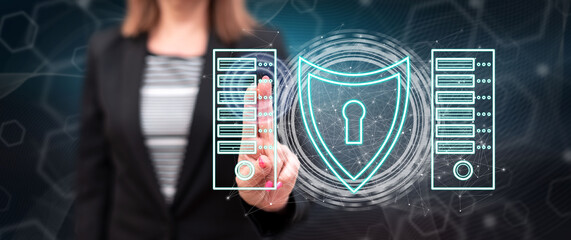 Woman touching a data security concept