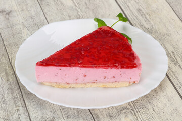 Soft Raspberry cheesecake served mint
