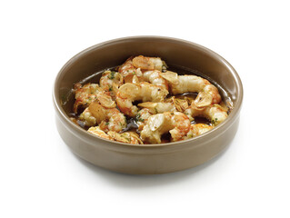 Garlic prawns isolated on white background