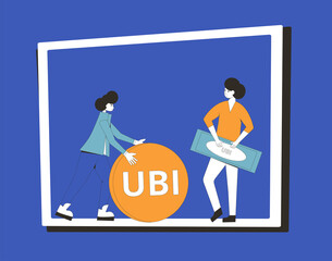 Universal basic income. Unconditional guarantee. Living stipend. Governmental public program for a periodic payment to people. Vector flat illustration.