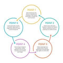 Infographic template  - 5 steps (points) with colorful rounded and outlined fragments and sample text - vector 