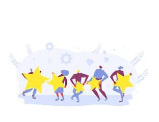 Feedback concept. People with stars in their hands