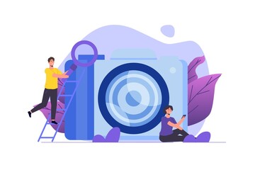 Photography courses or class, tutorials, workshops concept. Vector illustration