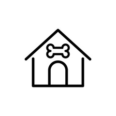 Concepto cuidado de mascotas. Icono plano lineal casa de perro con hueso en color negro