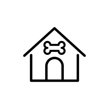 recommend clip art: Concepto cuidado de mascotas. Icono plano lineal casa de perro con hueso en color negro